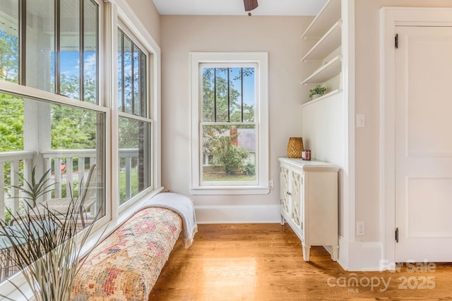 24 Warwick Rd, Asheville, NC 28803 - sitting room featuring baseboards, light wood-style floors, and a ceiling fan