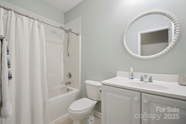 7931 Baylis Dr, Huntersville, NC 28078 - bathroom featuring vanity, toilet, shower / tub combo, and tile patterned flooring