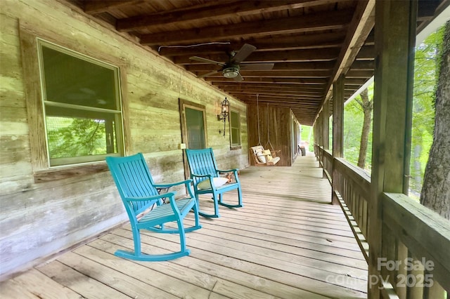 1495 El Miner Dr, Mars Hill, NC 28754 - wooden deck with ceiling fan