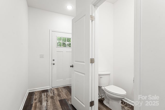 1112 Angle St, Cherryville, NC 28021 - bathroom with wood finished floors, toilet, baseboards, and recessed lighting