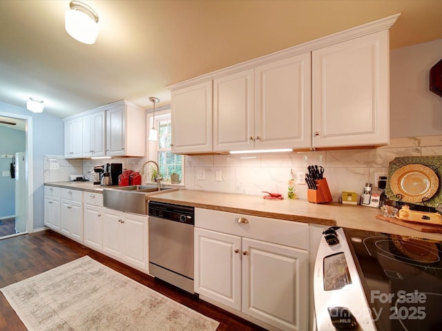 157 Old Hearth Rd, Clover, SC 29710 - kitchen featuring dishwasher, a sink, stove, light countertops, and tasteful backsplash