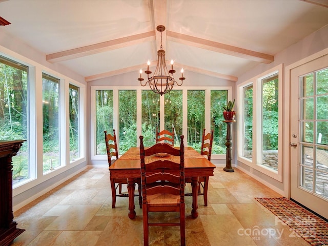 157 Old Hearth Rd, Clover, SC 29710 - sunroom featuring a chandelier, stone finish flooring, french doors, and baseboards