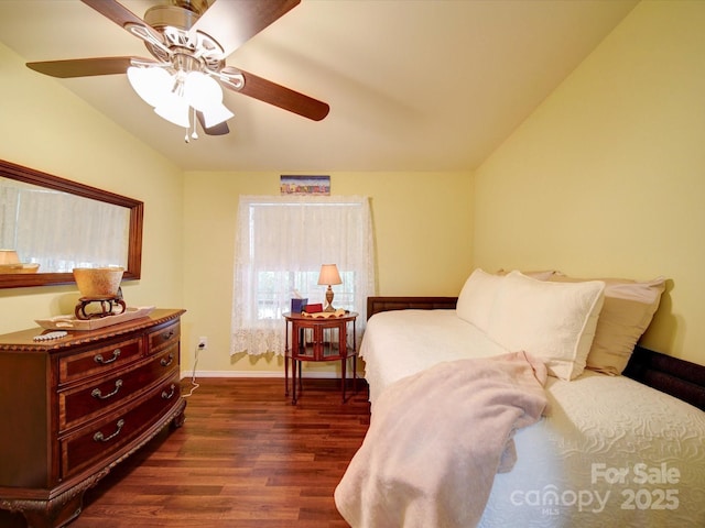 157 Old Hearth Rd, Clover, SC 29710 - bedroom featuring dark wood-style floors, baseboards, vaulted ceiling, and ceiling fan