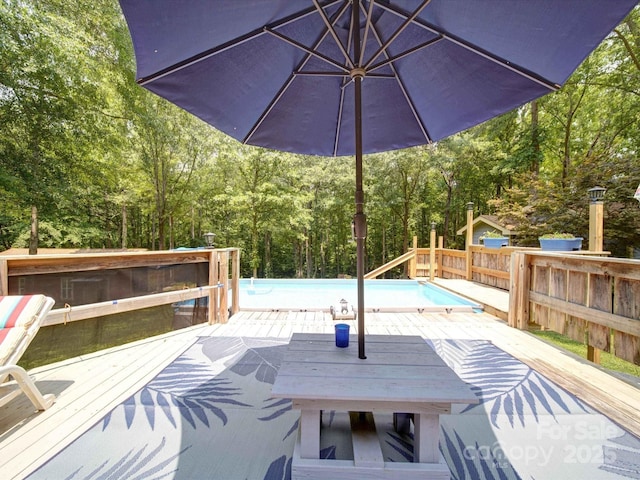 157 Old Hearth Rd, Clover, SC 29710 - wooden deck with an outdoor pool and outdoor dining area