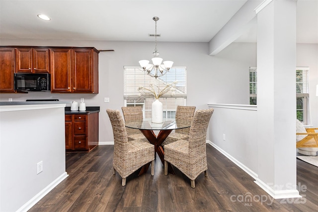 10198 Tintinhull Dr, Fort Mill, SC 29707 - dining space featuring a chandelier, dark wood-style flooring, baseboards, and recessed lighting