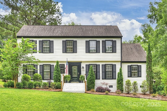 1119 Thornsby Ln, Matthews, NC 28105 - colonial home featuring a front lawn and roof with shingles
