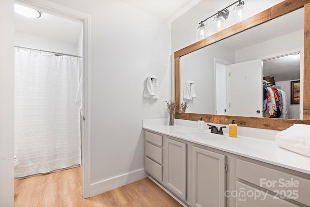 1119 Thornsby Ln, Matthews, NC 28105 - bathroom featuring wood finished floors, vanity, a walk in closet, baseboards, and toilet