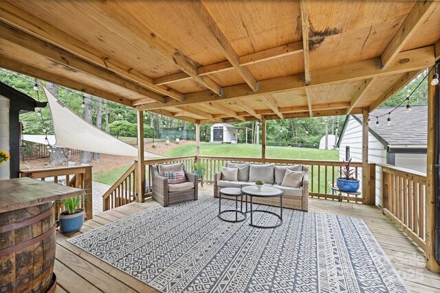 1119 Thornsby Ln, Matthews, NC 28105 - wooden terrace with outdoor lounge area and a lawn