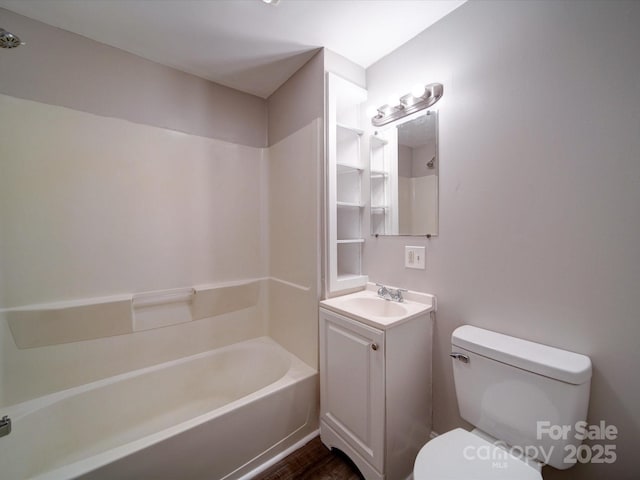 121 Patrick St, Gastonia, NC 28054 - bathroom with toilet, vanity, wood finished floors, and shower / tub combination