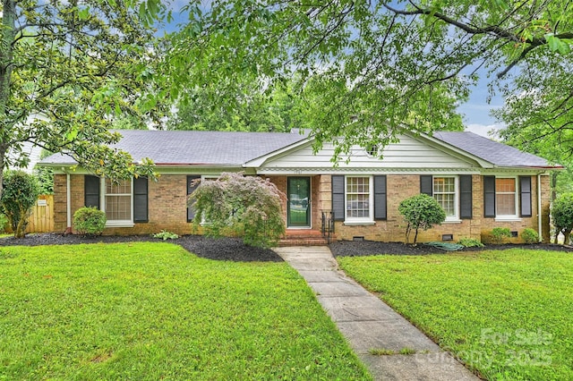 1961 Runnymede Ln, Charlotte, NC 28211 - ranch-style house featuring a front lawn, brick siding, a shingled roof, and crawl space
