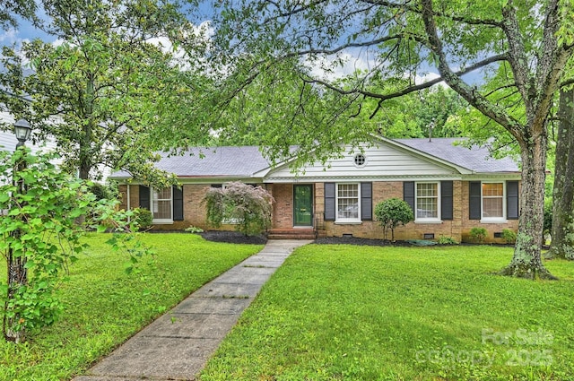 1961 Runnymede Ln, Charlotte, NC 28211 - ranch-style home featuring a front lawn, brick siding, crawl space, and roof with shingles