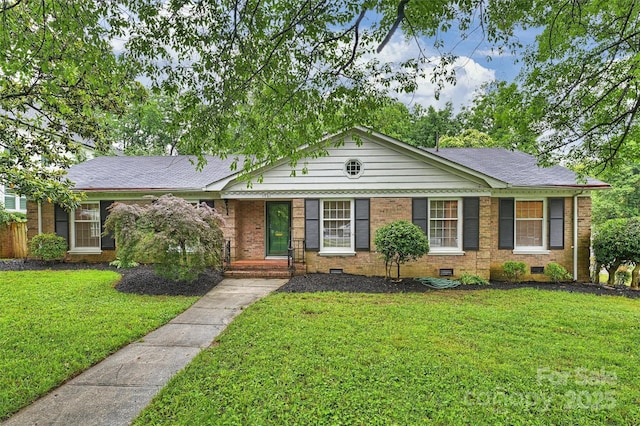 1961 Runnymede Ln, Charlotte, NC 28211 - ranch-style house featuring crawl space, a front yard, brick siding, and roof with shingles