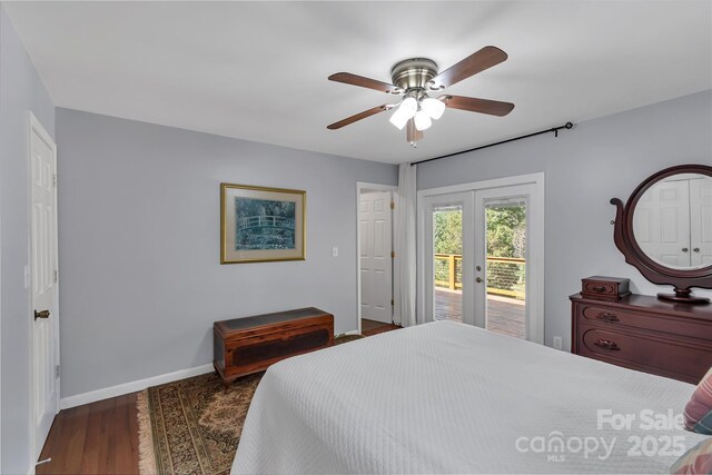 2010 Dogwood Trl, Shelby, NC 28150 - bedroom with access to outside, french doors, baseboards, wood finished floors, and ceiling fan