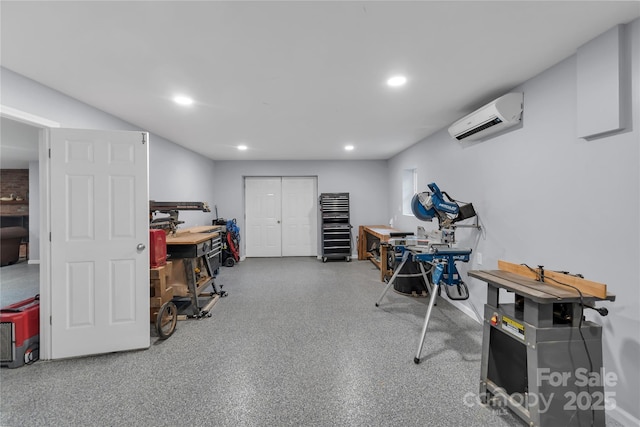 2010 Dogwood Trl, Shelby, NC 28150 - office with a wall unit AC, recessed lighting, speckled floor, and a workshop area