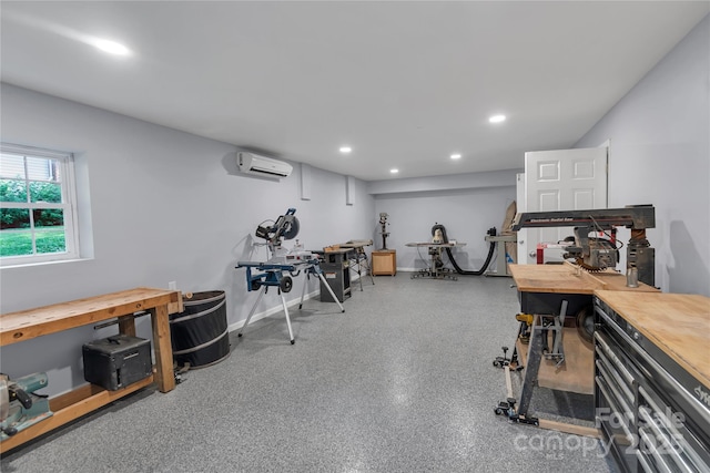 2010 Dogwood Trl, Shelby, NC 28150 - misc room featuring a workshop area, a wall mounted air conditioner, recessed lighting, and baseboards