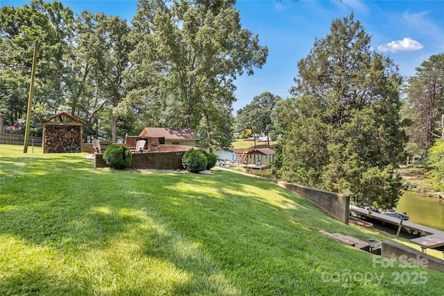 2010 Dogwood Trl, Shelby, NC 28150 - view of grassy yard with a boat dock and view of scattered trees