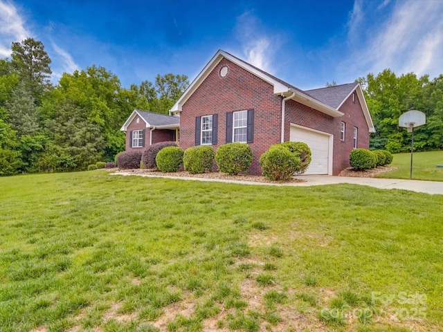 1060 S Lentz Harness Shop Rd, Mount Pleasant, NC 28124 - view of front of property featuring brick siding, a garage, a front lawn, and driveway