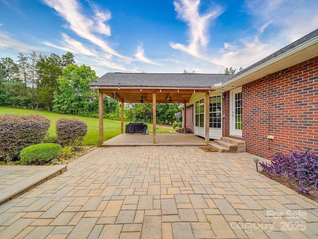 1060 S Lentz Harness Shop Rd, Mount Pleasant, NC 28124 - view of patio with ceiling fan, driveway, entry steps, and a carport
