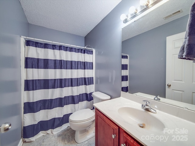 1060 S Lentz Harness Shop Rd, Mount Pleasant, NC 28124 - full bathroom featuring vanity, toilet, a textured ceiling, and a shower with shower curtain