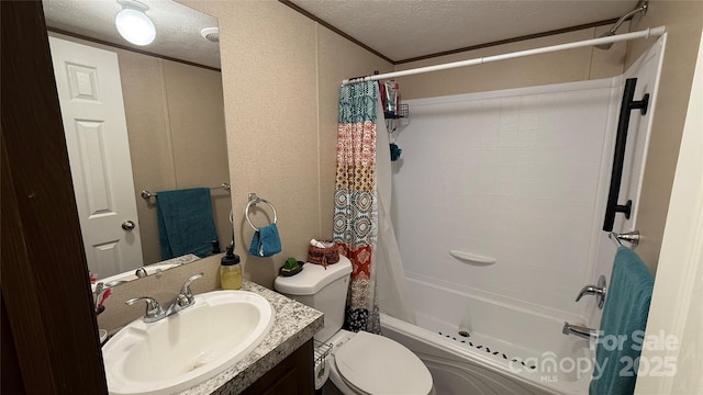 143 Hamilton Rd, Rutherfordton, NC 28139 - bathroom with a textured ceiling, shower / bath combo with shower curtain, vanity, toilet, and a textured wall