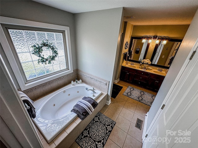 3273 16th St NE, Hickory, NC 28601 - full bath with double vanity, a tub with jets, and tile patterned flooring