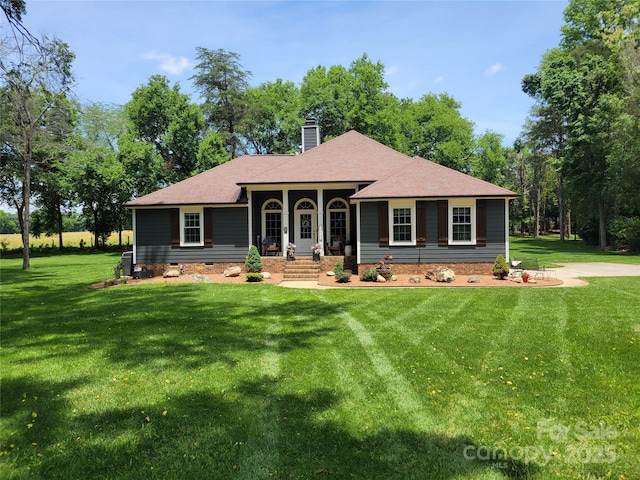 2777 Old S Ct NW, Concord, NC 28027 - ranch-style home with a front lawn, a chimney, and a shingled roof