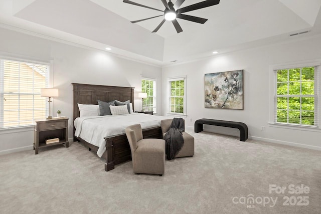 11139 Tradition View Dr, Charlotte, NC 28269 - carpeted bedroom with a raised ceiling, baseboards, and a ceiling fan