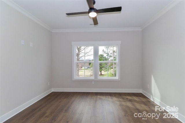 332 Canvasback Rd, Mooresville, NC 28117 - unfurnished room featuring ornamental molding, ceiling fan, baseboards, and dark wood-style flooring