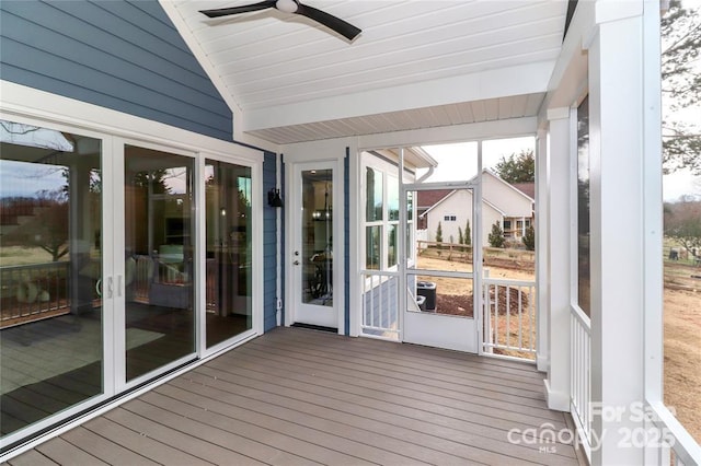 332 Canvasback Rd, Mooresville, NC 28117 - unfurnished sunroom featuring vaulted ceiling and ceiling fan