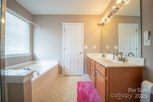 16525 Kettlewell Ln, Charlotte, NC 28277 - full bathroom featuring double vanity, a garden tub, and tile patterned floors