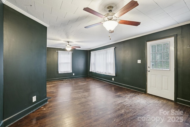 407 Cherry St, Belmont, NC 28012 - empty room featuring ornamental molding, wood finished floors, ceiling fan, and baseboards