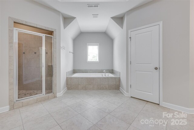 2785 Disney Pl, Indian Land, SC 29707 - full bath featuring a bath, a stall shower, tile patterned flooring, and baseboards