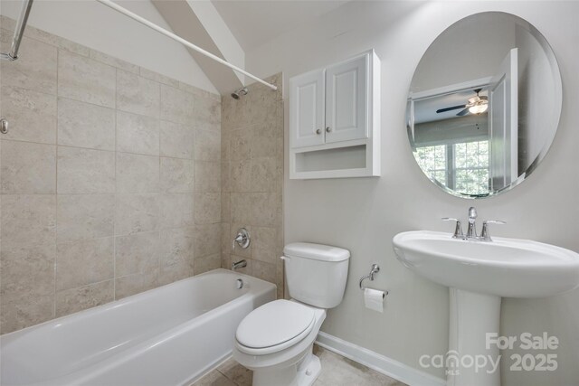2785 Disney Pl, Indian Land, SC 29707 - bathroom with toilet, shower / bath combination, baseboards, ceiling fan, and a sink