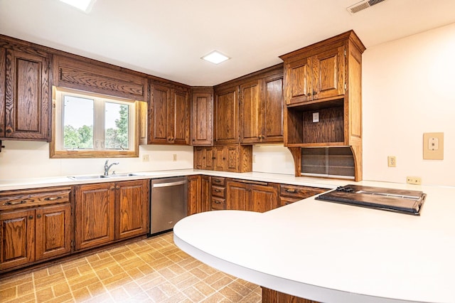1304 5th Street Cir NW, Hickory, NC 28601 - kitchen featuring dishwasher, a sink, brick patterned floors, light countertops, and a peninsula