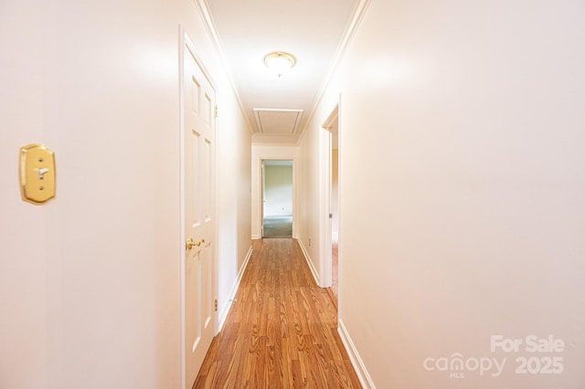 1304 5th Street Cir NW, Hickory, NC 28601 - hall with attic access, light wood-style flooring, ornamental molding, and baseboards