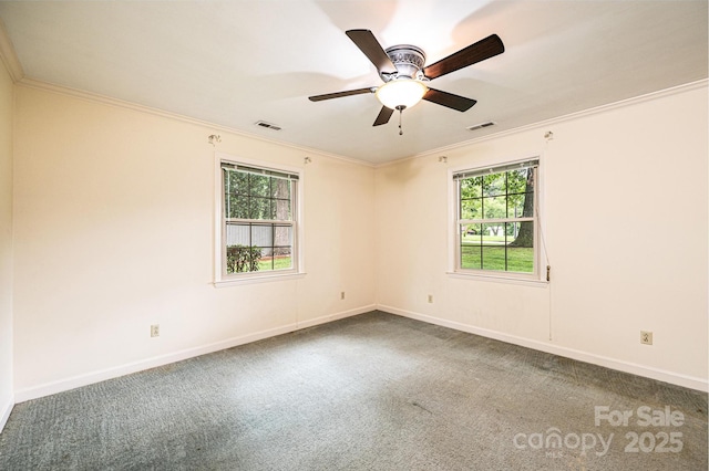 1304 5th Street Cir NW, Hickory, NC 28601 - carpeted empty room featuring plenty of natural light, ornamental molding, ceiling fan, and baseboards