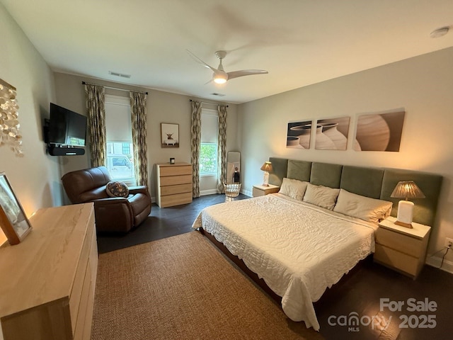114 Mint Ave Unit A, Mooresville, NC 28117 - bedroom featuring dark wood-type flooring and a ceiling fan
