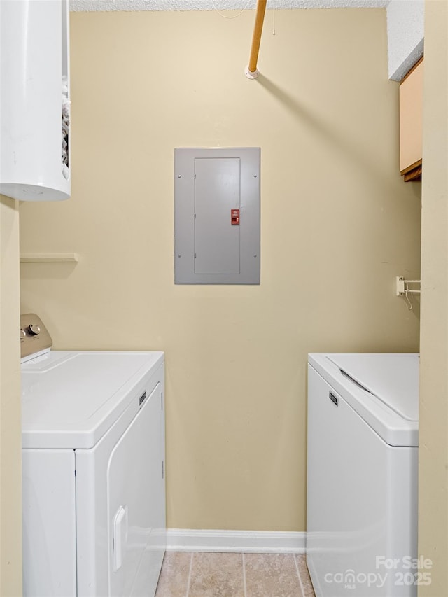 110 Heywood Rd Unit 17C, Arden, NC 28704 - laundry room featuring electric panel, washer and clothes dryer, tile patterned flooring, and baseboards