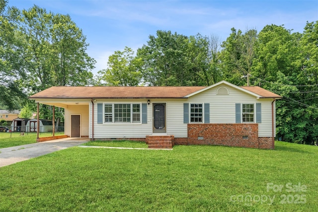 798 Wilson St, China Grove, NC 28023 - ranch-style house with crawl space, driveway, a carport, and a shingled roof
