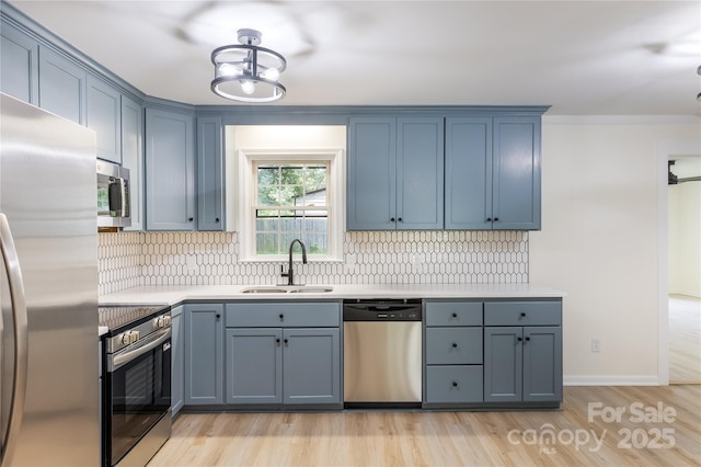 2280 Cannon Farm Rd, China Grove, NC 28023 - kitchen featuring stainless steel appliances, a sink, tasteful backsplash, light wood-type flooring, and light countertops