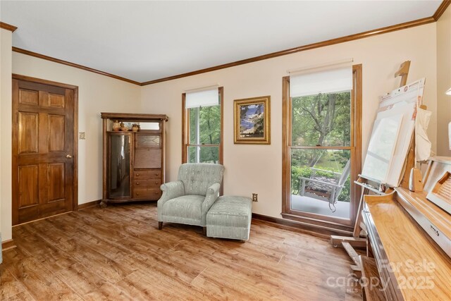 4848 Spicewood Dr, Charlotte, NC 28227 - sitting room with light wood-style flooring, ornamental molding, and baseboards