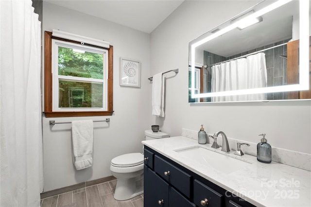 4848 Spicewood Dr, Charlotte, NC 28227 - full bath featuring vanity, toilet, and a shower with curtain