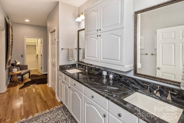 28 Mountain Vista Dr Unit 1 & 2, Asheville, NC 28804 - full bathroom featuring double vanity, wood finished floors, and recessed lighting