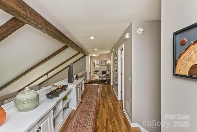 28 Mountain Vista Dr Unit 1 & 2, Asheville, NC 28804 - hallway with dark wood-type flooring, recessed lighting, lofted ceiling, and baseboards