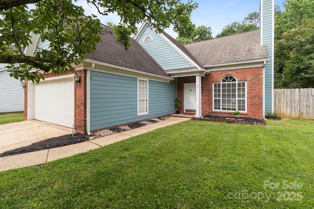 8906 Pickering Grove Ln, Charlotte, NC 28216 - view of front facade featuring brick siding, an attached garage, concrete driveway, a chimney, and roof with shingles