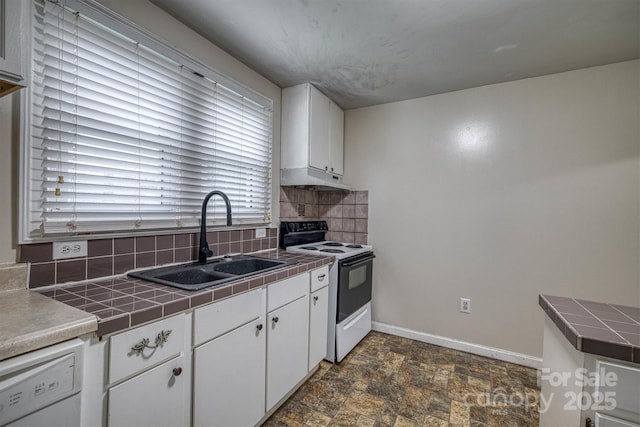 1036 20th St NE, Hickory, NC 28601 - kitchen featuring range with electric cooktop, a sink, tile counters, dishwasher, and tasteful backsplash