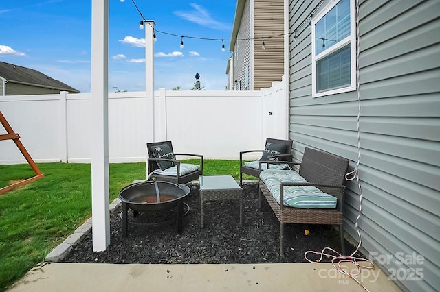 2013 Eastway Dr, Dallas, NC 28034 - view of patio featuring an outdoor living space with a fire pit
