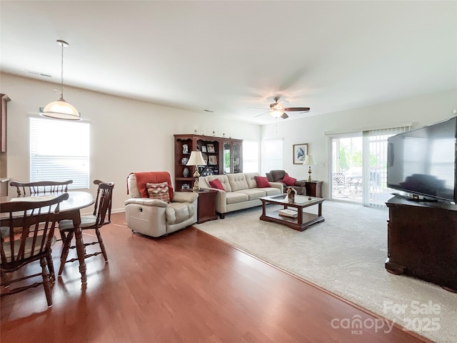 1228 Tranquil Falls Ln, Matthews, NC 28104 - living room featuring ceiling fan and wood finished floors