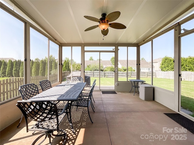 1228 Tranquil Falls Ln, Matthews, NC 28104 - sunroom / solarium with ceiling fan and outdoor dining space