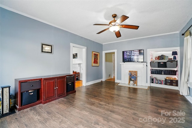 435 16th St, Cramerton, NC 28032 - unfurnished living room with a ceiling fan, wood finished floors, and ornamental molding